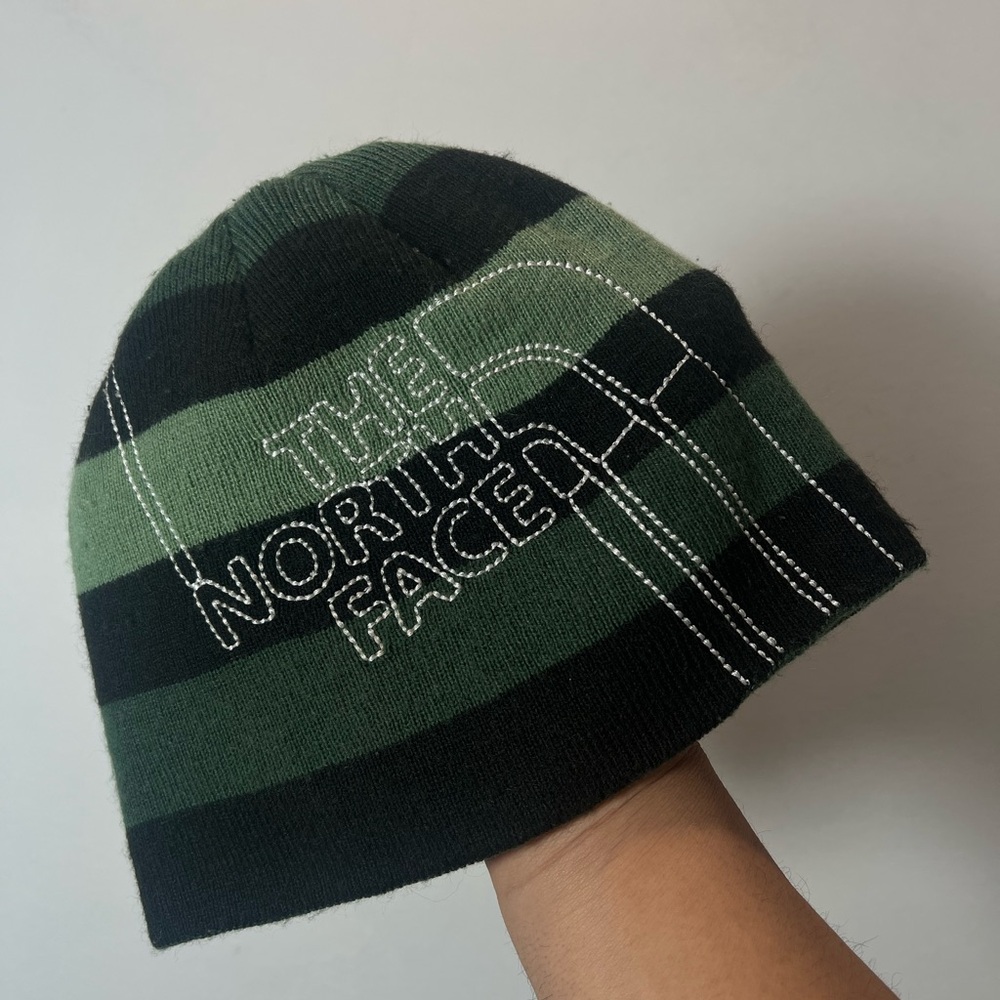 👕🌶 Vintage Y2K North Face Highline Banner Embroidered Striped Skull Cap Toque